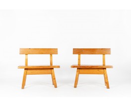 Benches small model with backrest in pine 1950 set of 2