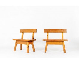 Benches small model with backrest in pine 1950 set of 2