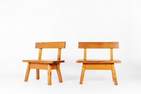 Benches small model with backrest in pine 1950 set of 2