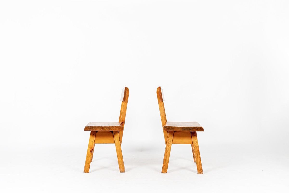 Benches small model with backrest in pine 1950 set of 2