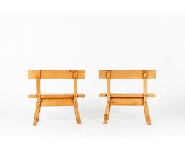 Benches small model with backrest in pine 1950 set of 2