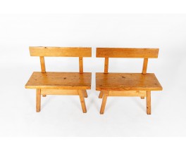 Benches small model with backrest in pine 1950 set of 2