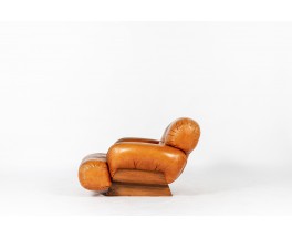 Fauteuil en cuir et palissandre design italien 1970