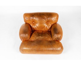 Fauteuil en cuir et palissandre design italien 1970