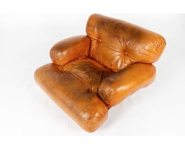 Fauteuil en cuir et palissandre design italien 1970