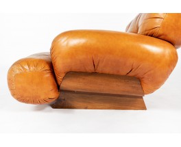 Fauteuil en cuir et palissandre design italien 1970