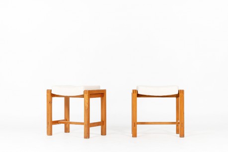 Stools in elm and Maison Thevenon fabric edition Maison Regain 1980 set of 2