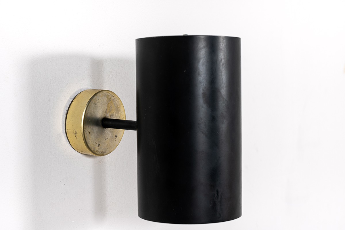 Wall lamps in black metal and gold aluminum model Cylinder edition Parscot 1950 set of 2