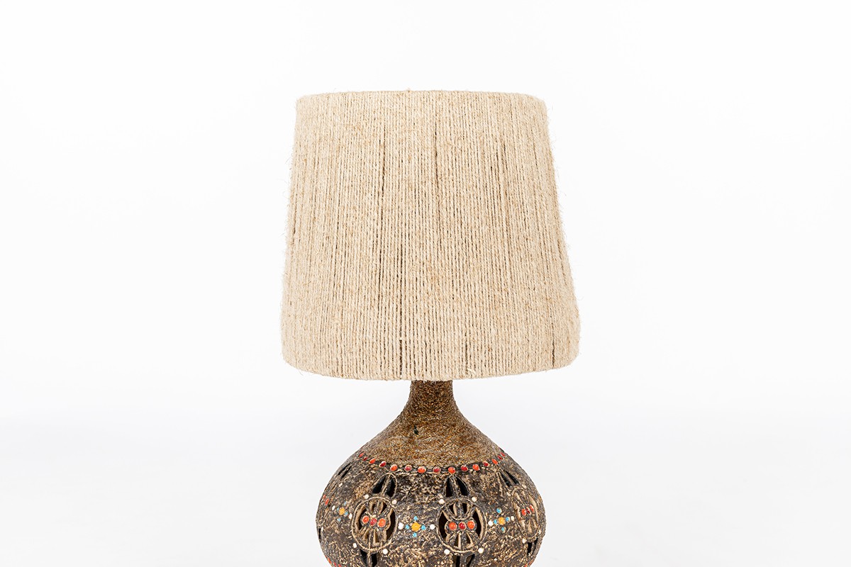 Lamp in ceramic Raphael Giarrusso rope lamshade 1960