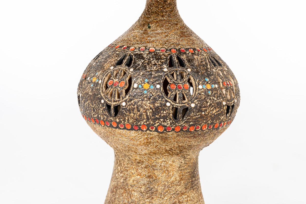 Lampe en céramique Raphaël Giarrusso abat-jour en corde 1960