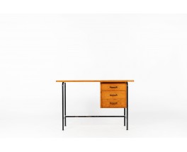 Bureau en métal noir et placage de chêne 1950