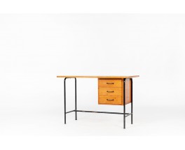 Bureau en métal noir et placage de chêne 1950