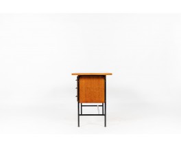 Desk in black metal and oak veneer 1950