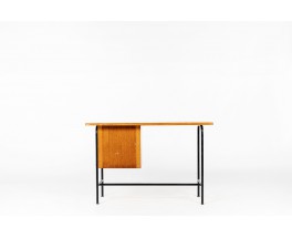 Desk in black metal and oak veneer 1950