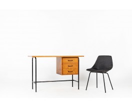 Bureau en métal noir et placage de chêne 1950