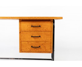 Bureau en métal noir et placage de chêne 1950