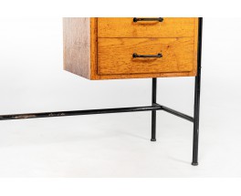 Bureau en métal noir et placage de chêne 1950