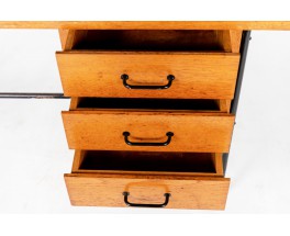 Desk in black metal and oak veneer 1950