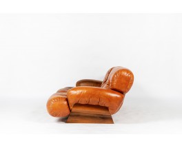 Sofa in leather and rosewood Italian design 1980