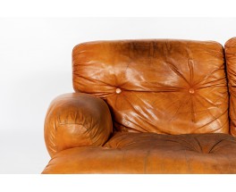 Canapé en cuir et palissandre design italien 1970