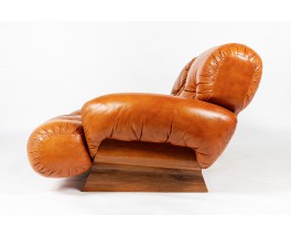 Sofa in leather and rosewood Italian design 1980