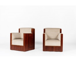 Armchairs in mahogany and velvet Art Deco design 1930 set of 2