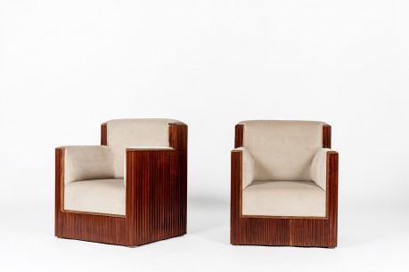 Fauteuils en acajou et velours design Art Déco 1930 set de 2