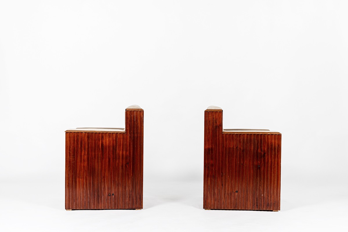 Armchairs in mahogany and velvet Art Deco design 1930 set of 2