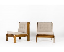 Low chairs in elm and Maison Thevenon fabric 1980 set de 2