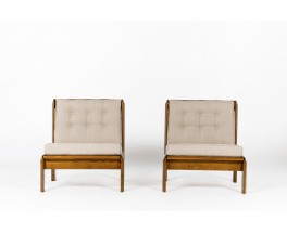 Low chairs in elm and Maison Thevenon fabric 1980 set de 2