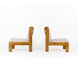 Low chairs in elm and Maison Thevenon fabric 1980 set de 2