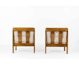 Low chairs in elm and Maison Thevenon fabric 1980 set de 2