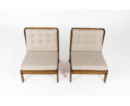 Low chairs in elm and Maison Thevenon fabric 1980 set de 2