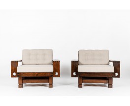 Fauteuils en sapin et lin Maison Thevenon 1950 set de 2