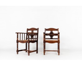 Armchairs in oak and straw Breton design 1950 set of 2