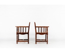 Armchairs in oak and straw Breton design 1950 set of 2