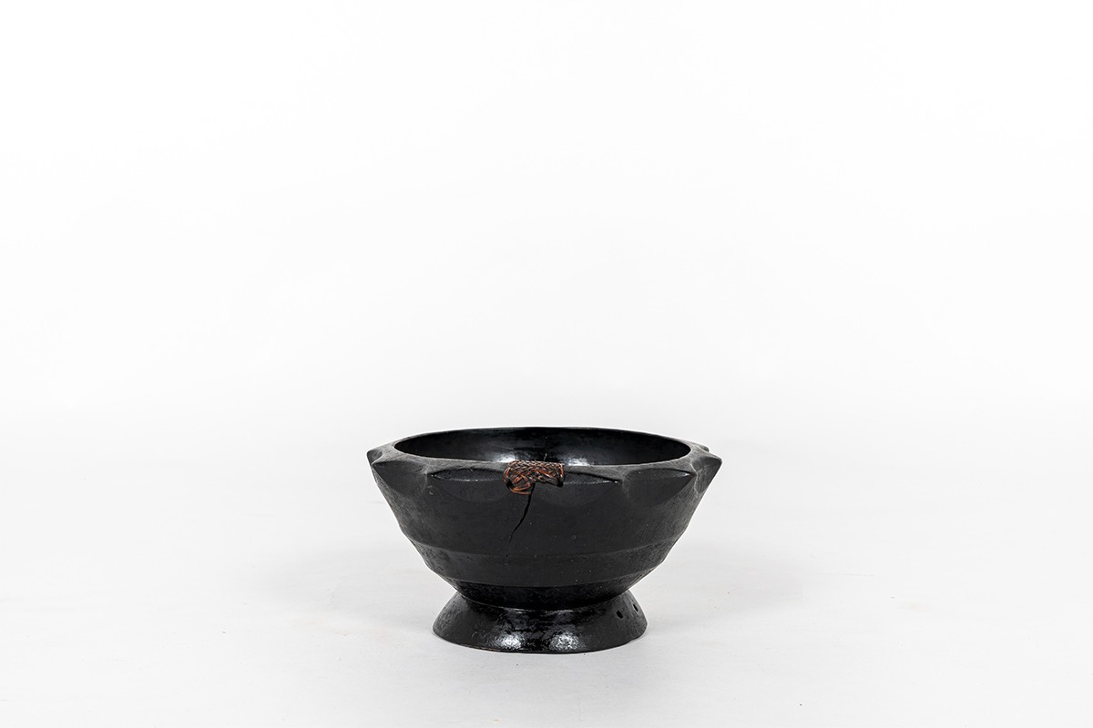 Trinket bowl in wood and rattan Wabi Sabi design 1950