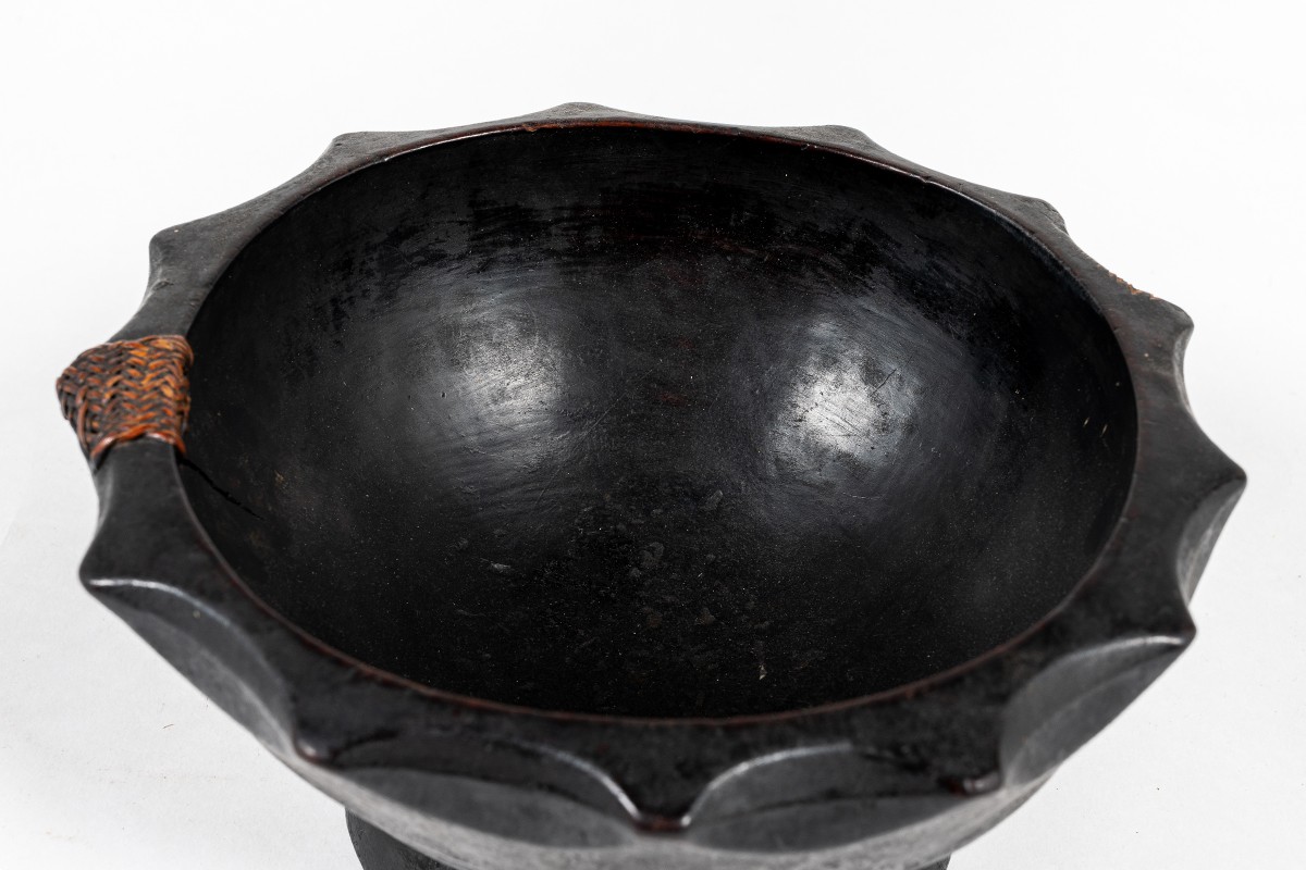 Trinket bowl in wood and rattan Wabi Sabi design 1950