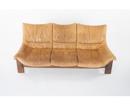 Sofa in pine and camel leather 1950