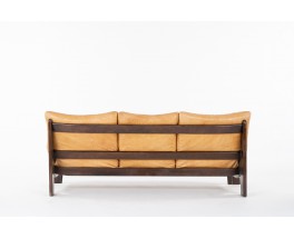 Sofa in pine and camel leather 1950