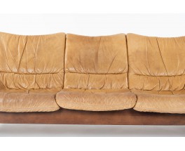 Sofa in pine and camel leather 1950