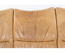 Sofa in pine and camel leather 1950