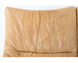 Sofa in pine and camel leather 1950