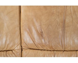 Sofa in pine and camel leather 1950