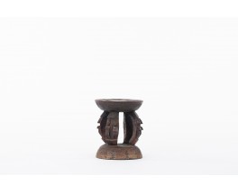 Round stool in wood model Dogon African design 1950