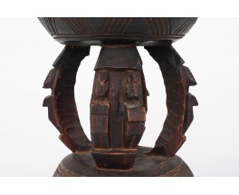 Round stool in wood model Dogon African design 1950