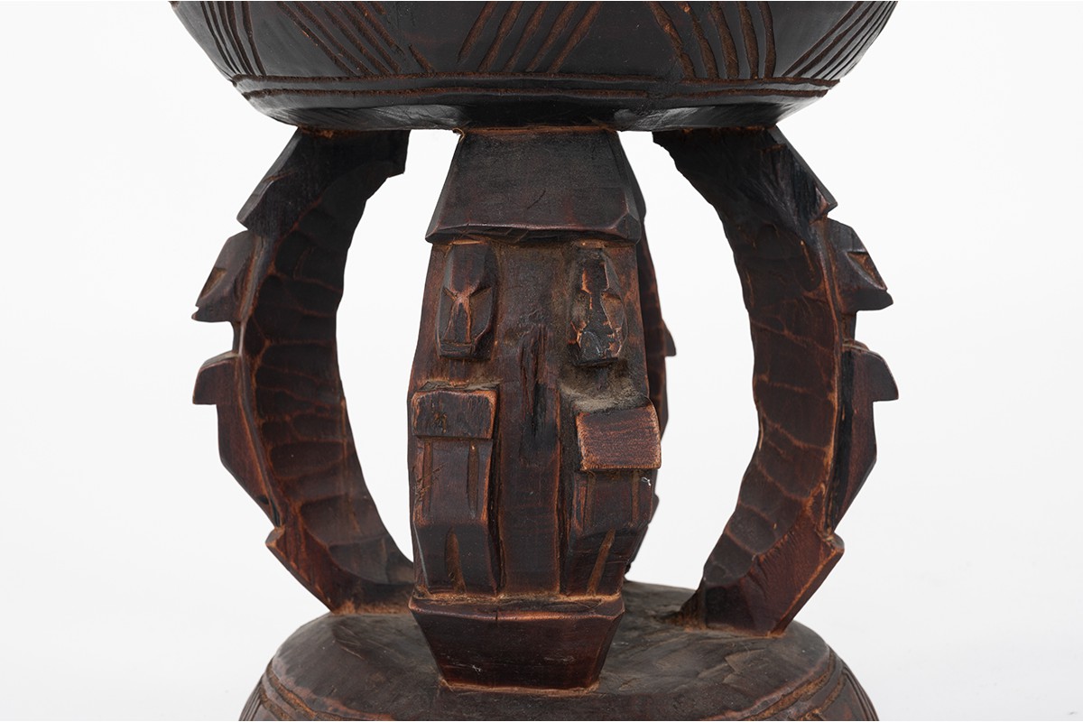 Round stool in wood model Dogon African design 1950