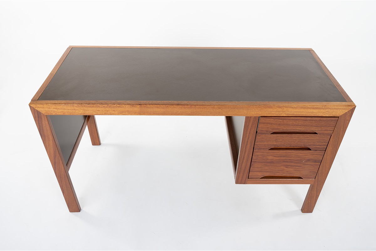 Andre Sornay desk in mahogany and brown laminate top 1960