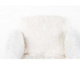 Fauteuils En Chêne Et Tissu Poil Blanc Imitation Agneau De Mongolie 1930 set de 2