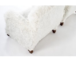 Armchairs in oak and white fur imitation fabric Art Deco design 1930 set of 2